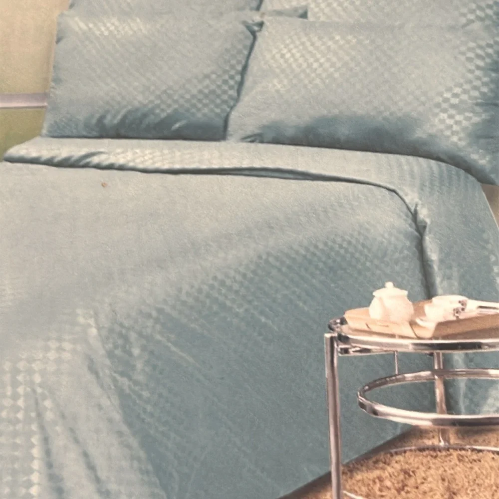 Traditional At Home 4pc Twin Sheet Set Baby blue checkerboard embossed print